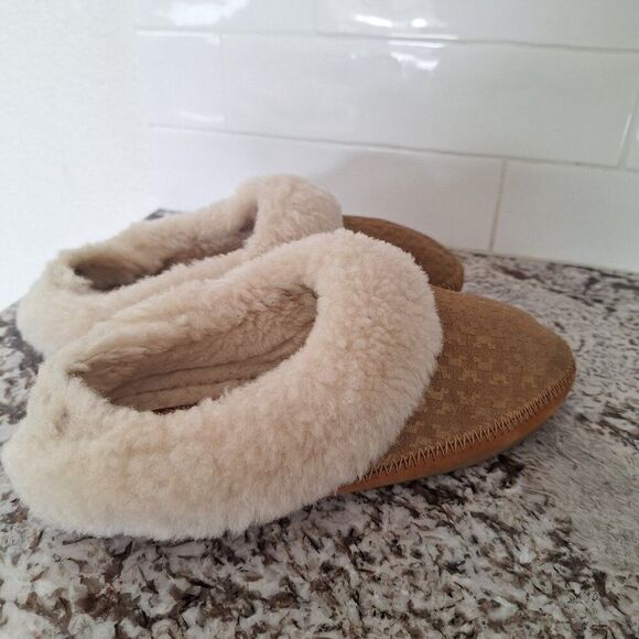Tory Burch genuine Leather Suede sheepskin fur slippers size 7 - Picture 2 of 11